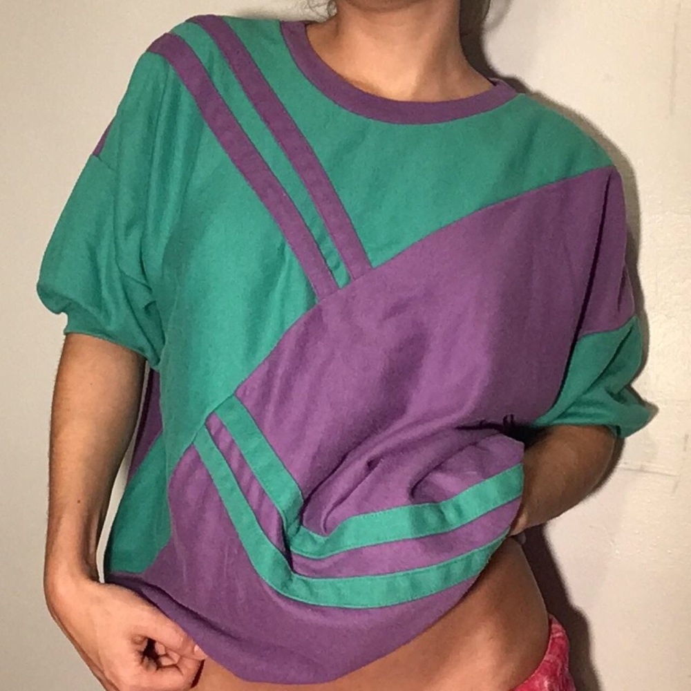 Retro color block tee shirt/ sweat shirt